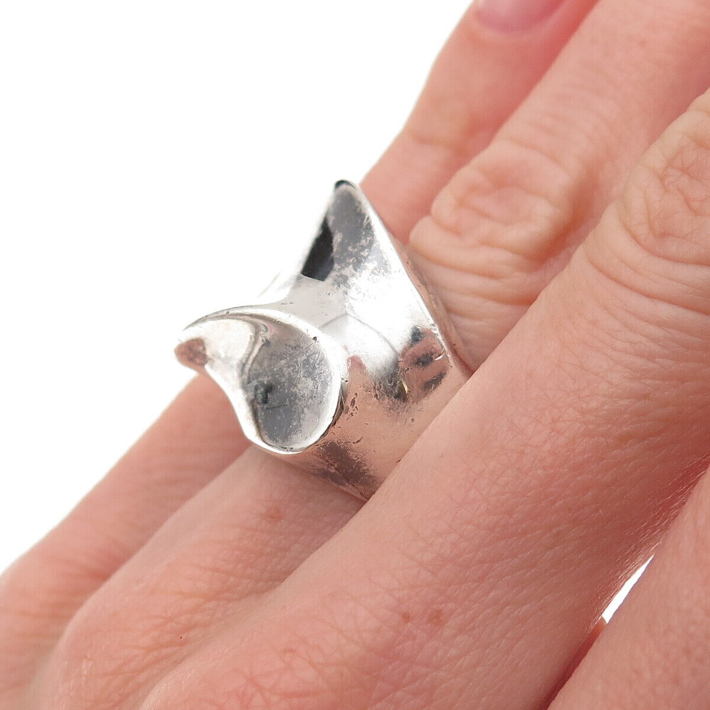 925 Sterling Silver Vintage Mexico Modernist Oxidized Ring Size 5.5 - Picture 2 of 9